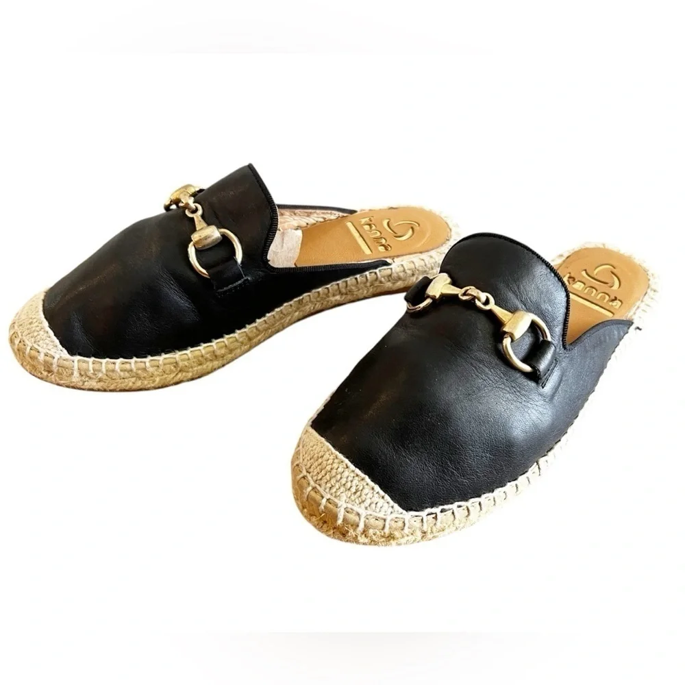 Kanna Dora Black Espadrille Slide On Leather Shoes Womens 36